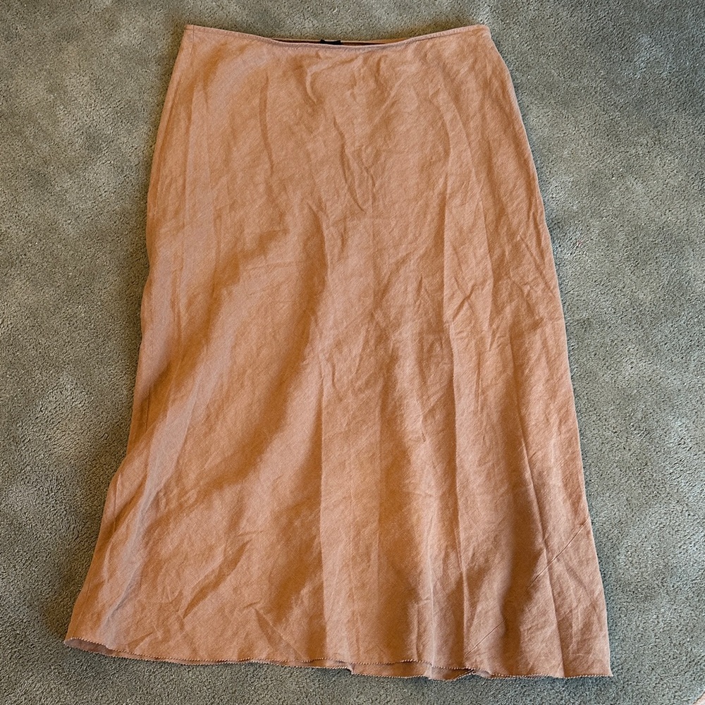 Eileen Fisher 100% Linen Pull On Tan Maxi Skirt Size Large